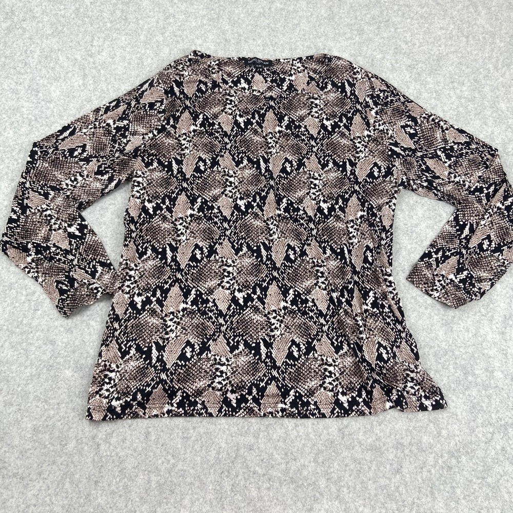 Mario Serrani Blouse Womens XL Brown Animal Print Crew Neck Long Sleeve Top
